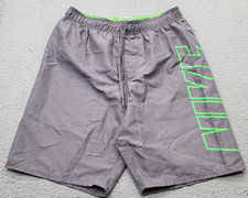 Nike Swim Trunk Shorts Mens Medium Gray Graphic Logo Mesh Lined Drawstring Waist