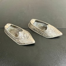 Vintage Dragon Embossed Footed Ashtray Pair Silver Tone Ornate Oriental Decor