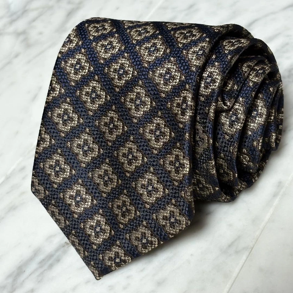 Corbata Ermenegildo Zegna cachemir patrón geométrico 34 hecha en Italia 119 Foto 3 de 4