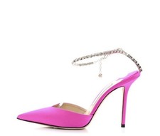 JIMMY CHOO Saeda 100 Fuchsia Satin Pumps With Crystal Embellishment Size EU 38
