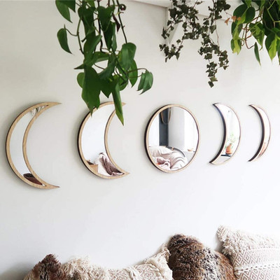 5 Espejos Decorativos Acrilico Fases Luna Escandinavo Boho Pared Casa Beige