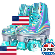 JajaHoho Roller Skates Women Holographic High Top Quad Skates Mint Green