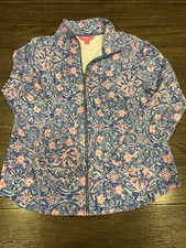 Lilly Pulitzer Jacket Full Zip Up Sweatshirt Blue Pink Floral Pockets Size M