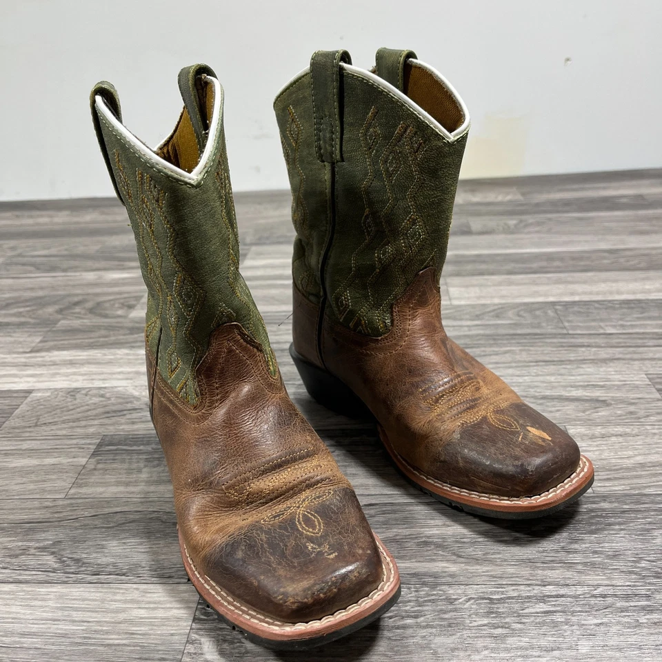 DAN POST Calf Length Green / Brown Cowboy Western Boots Boy's Size 13.5 D - Image 4 of 4