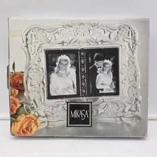 Mikasa Vintage Etched Glass Double Photo Frame 9.5” Elegant Floral Design