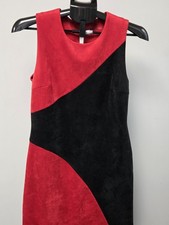 Calvin Klein Faux Suede Red and Black Color-block Sheath Dress Womens Size 6