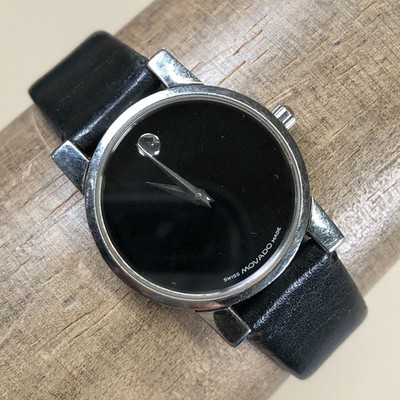 movado ladies dress watch Women 84A1845 Swiss Black Leather Quartz Analog 25mm 6 1/2