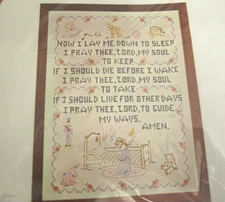 Bucilla Creative Needlecraft Child's Prayer Cross Stitch Sampler #11601 Started