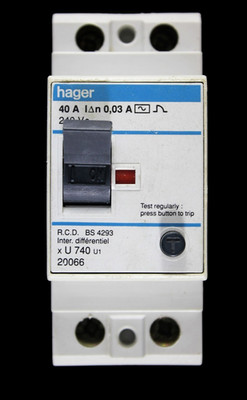 HAGER 40 AMP 30mA DOPPELPOLIG RCD TYP AC U740 U1 20066