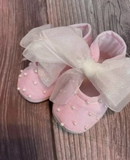 NWT Will'beth Pink Pearl Beaded Dress Booties Crib Shoes Girls Newborn Size 0