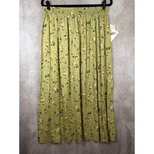 NWT VTG 90s Joanna Maxi Skirt XL Green Floral Rose Elastic Waist Made in USA