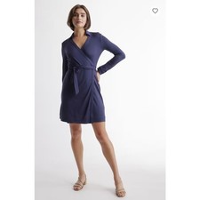 Quince Silk Jersey Mini Wrap Dress Navy S