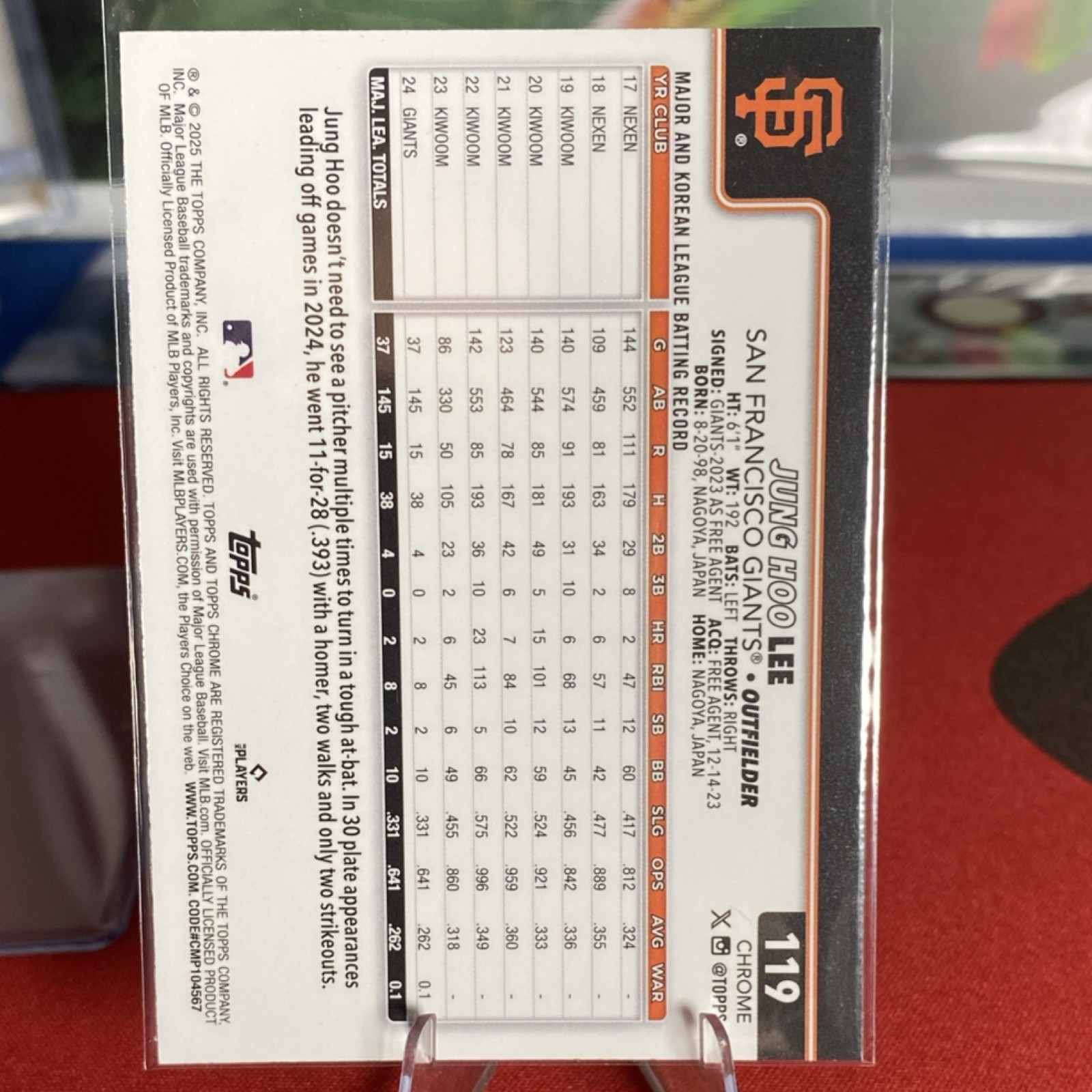 2025 Topps Chrome Jung Hoo Lee #119 Giants logo refractor SSP thumbnail 2