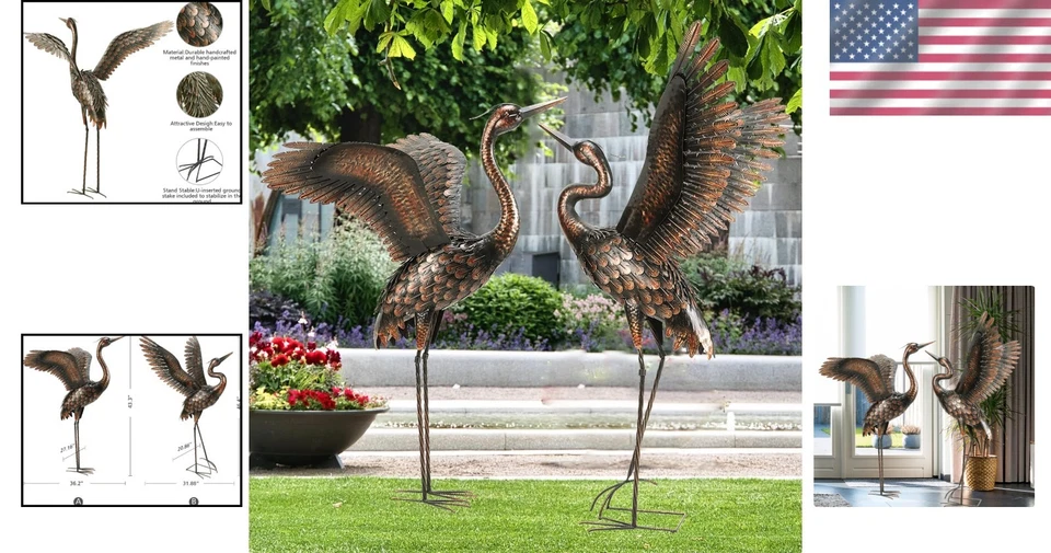 Elegant 46'' Metal Heron Crane Garden Statues - Stunning Outdoor Yard Art - Image 2 of 4