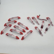 15 Vtg Amerock Chrome Red Stripe Drawer Cabinet Handles Art Deco MCM Diner Style