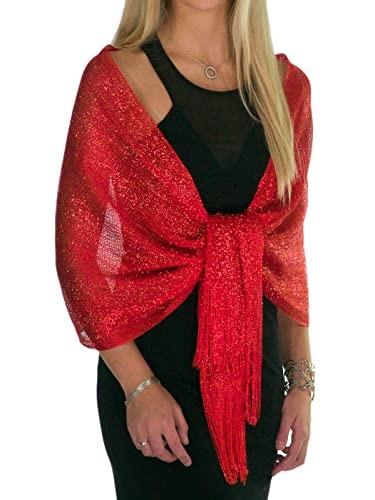  Shawls and Wraps for Evening Dresses, Metallic Glitter Shawls for Women, Red