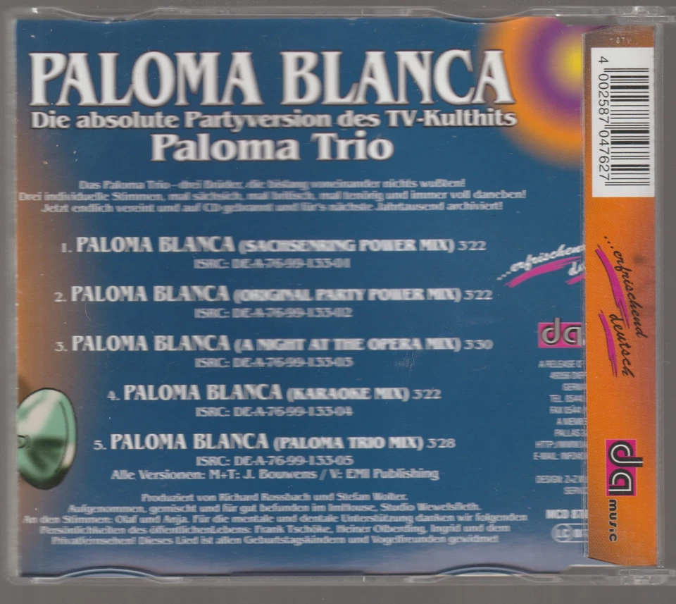 Paloma Trio - Paloma blanca (1999) [5 Track Maxi-CD] - Bild 2 von 3