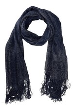 Women Metallic Shimmer Sheer Mesh Glitter And Sparkle Fringe Scarf Navy