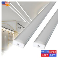 3.3FT/1M U-Channel Led Aluminum Profile 50 Pack With Milky Cover For Led Strips