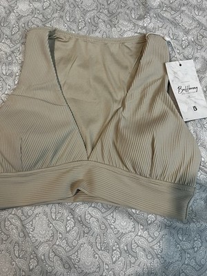 Buffbunny Collection Ribbed Deep V Tank Sports Bra Bone Beige Size M NWT