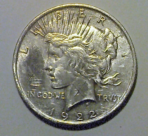 Peace Silver Dollar Coin, 1922, XF Details, Graffiti.  Genuine (always).