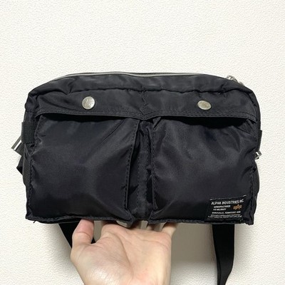 Alpha Industries Shoulder Bag Sling Waist Black Nylon USA Porter Style Tanker