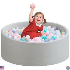 Round Soft Memory Foam Ball Pit for Toddlers 35.43"x11.81" Indoor Play Pool Grey