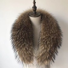 Real Raccoon Fur Collar Warm Scarf Shawl Smooth Natural Brown For Party Dinner