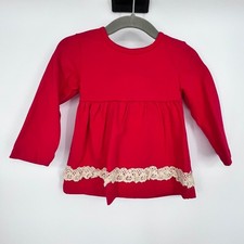 Christmas Outfit Tunic w/ Leggings Set Girls 2XS Red Santa Tree Lace Trim