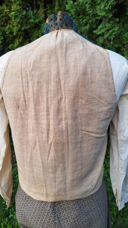 Original regency 1790s 1820s waistcoat vest 40" chest stand collar antique blue - Image 3 of 4