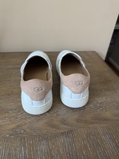 UGG Women  s White Slip-On Casual Shoes with Beige Accent, Round Toe