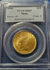1908 Motto US $10 Dollar Indian Head Eagle Gold Coin MS63 PCGS