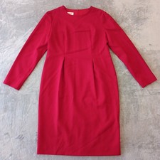 Talbots Dress Size 6 Red Long Sleeve Pencil Lined Slit Pleated Wool