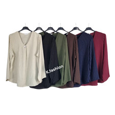 New Womens Italian Stripe Long Sleeve Shirt Top Tunic One size Autumn Elegant