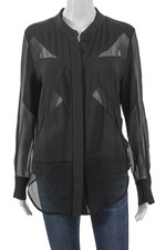 IRO Women Tunic Black Collared Long Sleeve Po...