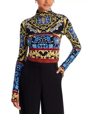 NEW,  Alice + Olivia Delaina Long Sleeve Turtleneck Top Multicolor Sz M #T3642