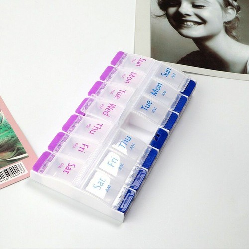 Travel Weekly 7 Days Pill Box 14 Compartments Pill Organizer Plastic Storage Set - Bild 3 von 12