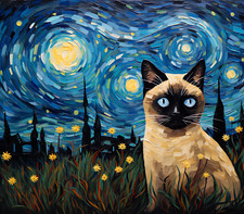 STARRY NIGHT SIAMESE CAT COMPUTER MOUSE PAD 9 x 7 FABRIC TOPPED RUBBER