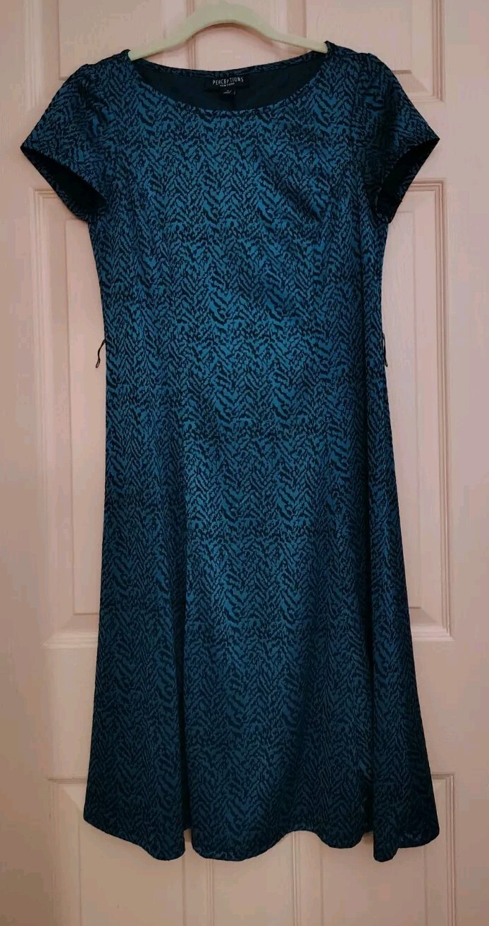 Perceptions Blue Small Polyester Short Sleeve Dre… - image 1