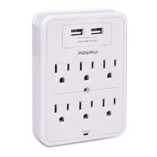 Surge Protector, USB Wall Charger with 2 USB Charging Ports, 6-Outlet Extender