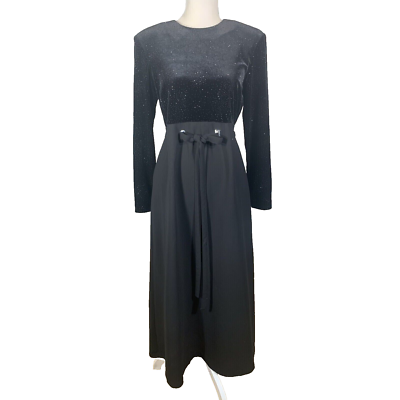 Vintage 80s Maxi Dress Womens Size 8P Black Velvet Sparkle Formal Long  Sleeve | eBay