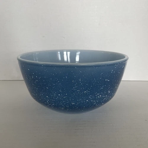 Vtg Blue Granite Speckled Splatter Bowl #3, Anchor Hocking Fire King. Medium.