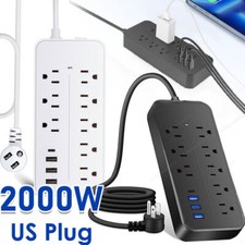 US Power Strip Surge Protector 8 AC Outlets 3 USB Ports  Type C Port 4 FT Cable