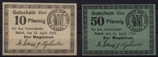 [14169] - 2 x NAKEL NOTGELD (dziś: Nakło), miasto, 10 + 50 pf, 15.04.1919. Tiest