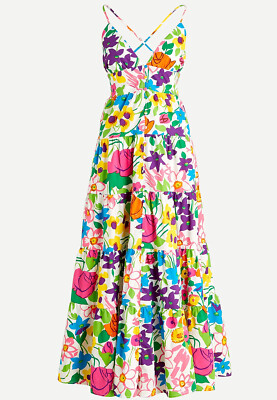J. Crew Cotton-poplin button-up dress in vibrant garden print SZ Large