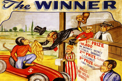 Car Race The Winner Prize in Monkey Money Atalk of Bananas Wall - POSTER 20x30