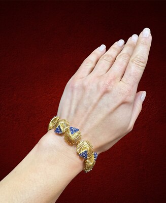 Vintage Tiffany Retro 18k Yellow Gold Sapphire Bracelet