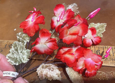 vintage silk 1940s red cherry blossoms pearl stamens velvet leaves 1 spray Japan