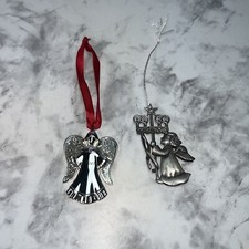 Harvey Lewis Silver Metal Christmas Tree Ornament red ribbon Angel  1 Extra