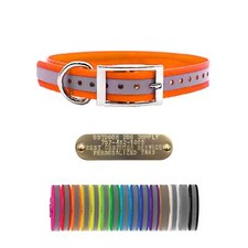 Extra Long 1" Reflective Premium Glow Tuff D Ring Dog Collar with Brass Name Pla